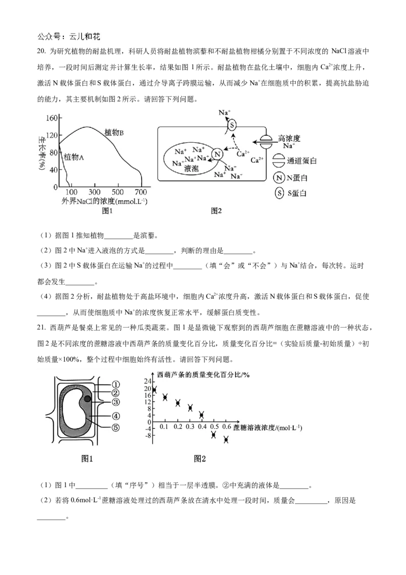 贵州省六盘水市2024&mdash;2025学年高一上学期期中考试生物试题Word版无答案_2024年12月试卷_1203贵州省六盘水市2024-2025学年高一上学期11月期中考试