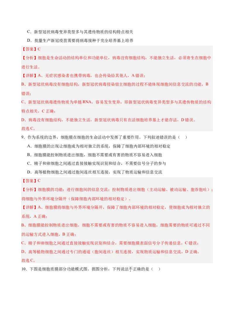 考点通关卷05细胞膜和细胞核（解析版）_2025年新高考资料_一轮复习_2025年高考生物一轮复习考点通关卷（新高考通用）