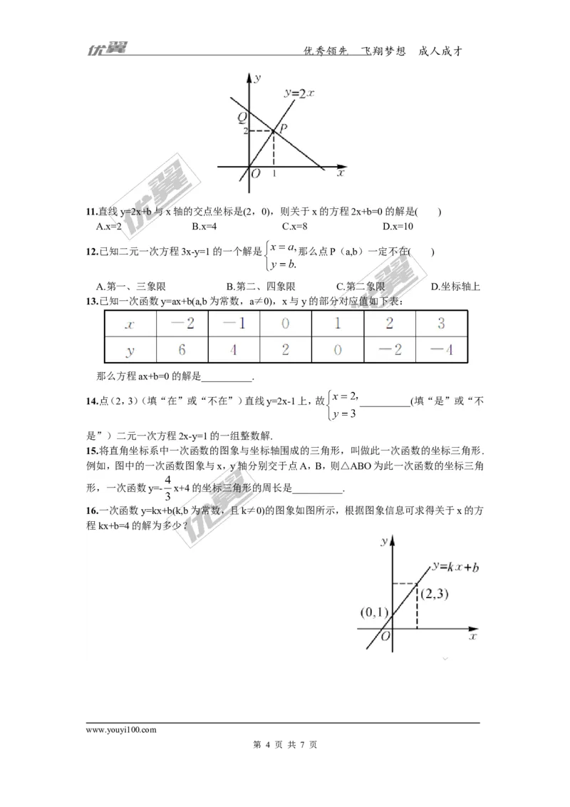 4.5第3课时一次函数与一次方程的联系_湘教版初中数学课件_数学湘教版8下教案PPT课件配套资料_数学湘教版初中8年级下册习题试题_同步练习