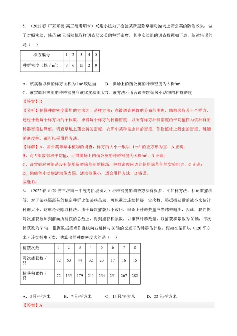 解密15种群与群落（分层训练)（解析版）_新高考复习资料_2023年新高考复习资料_二轮复习_高频考点解密2023年高考生物二轮复习讲义+分层训练（全国通用）288808838