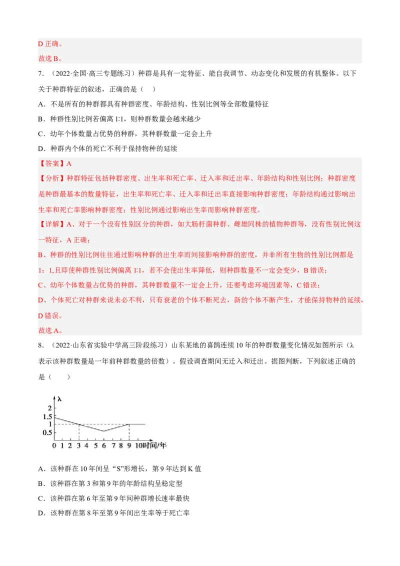 解密15种群与群落（分层训练)（解析版）_新高考复习资料_2023年新高考复习资料_二轮复习_高频考点解密2023年高考生物二轮复习讲义+分层训练（全国通用）288808838