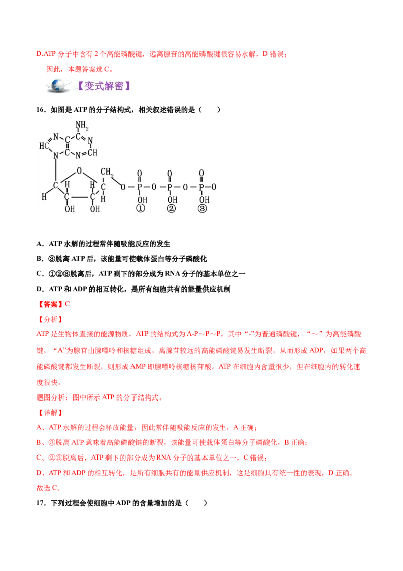 解密04酶和ATP（讲义）-高频考点解密2021年高考生物二轮复习讲义+分层训练_新高考复习资料_2021年新高考资料_高频考点解密2021年高考生物二轮复习讲义+分层训练4.7更新