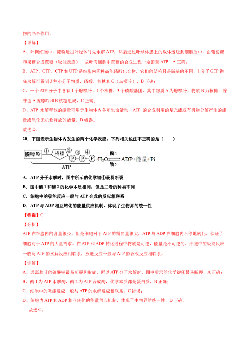 解密04酶和ATP（讲义）-高频考点解密2021年高考生物二轮复习讲义+分层训练_新高考复习资料_2021年新高考资料_高频考点解密2021年高考生物二轮复习讲义+分层训练4.7更新