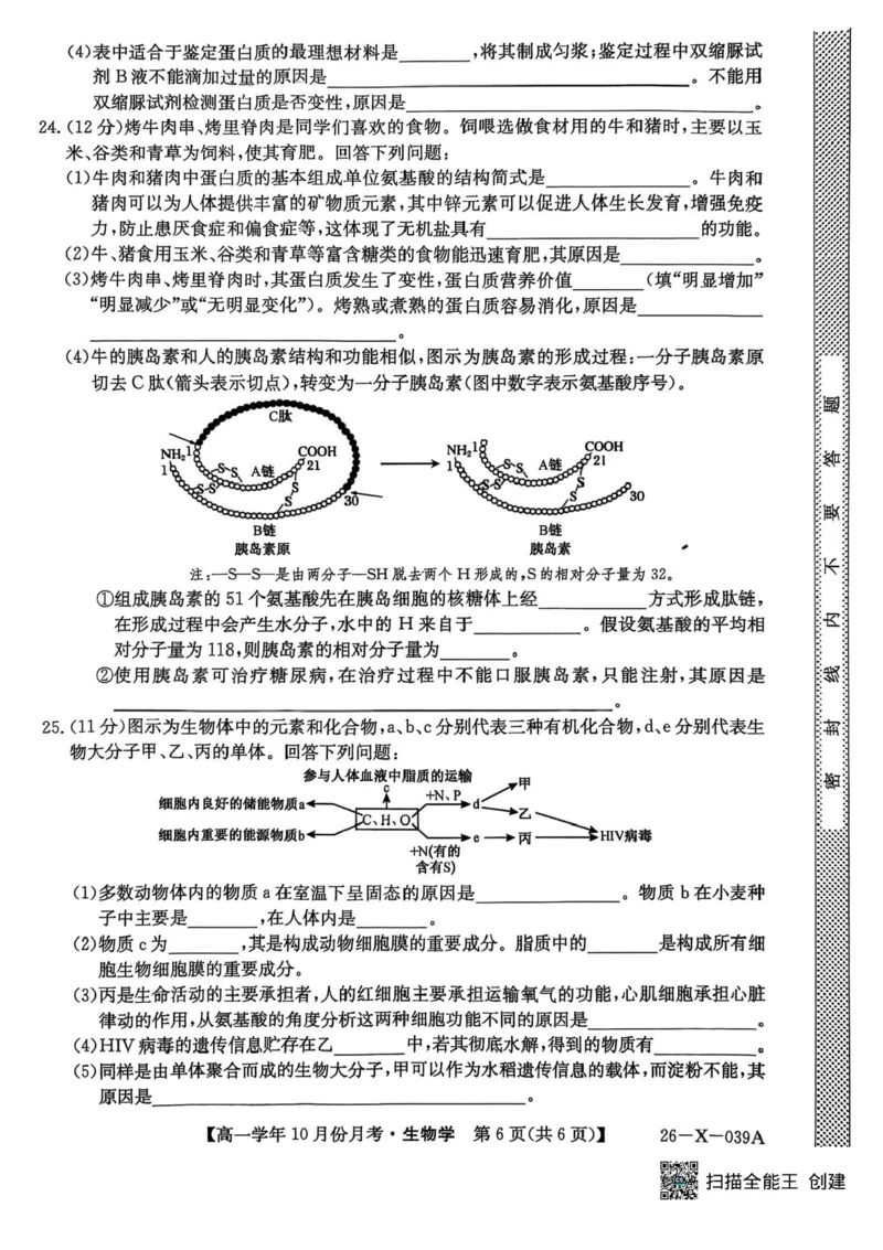 黑龙江省龙东联盟2025-2026学年高一上学期10月月考生物试题含答案_2025年10月高一试卷_251014黑龙江省龙东联盟2025-2026学年高一上学期10月月考