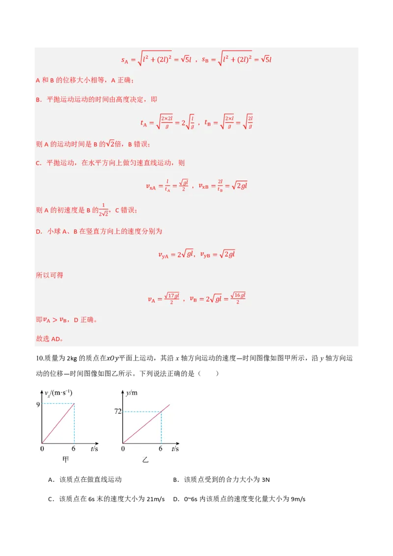 第五章抛体运动（举一反三单元测试）（解析版）_2026高考物理_222026版物理《高考一轮复习举一反三》全国版_2026《高中物理&bull;举一反三系列》必修二(RJ)_第五章抛体运动_本章复习