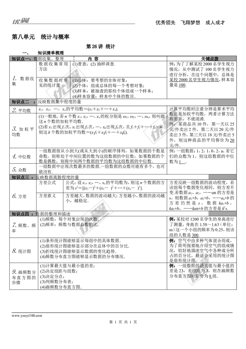 第26讲统计_湘教版初中数学课件_数学湘教版9下教案PPT课件配套资料_数学湘教版初中9年级下册--5.中考知识点梳理_第八单元统计与概率