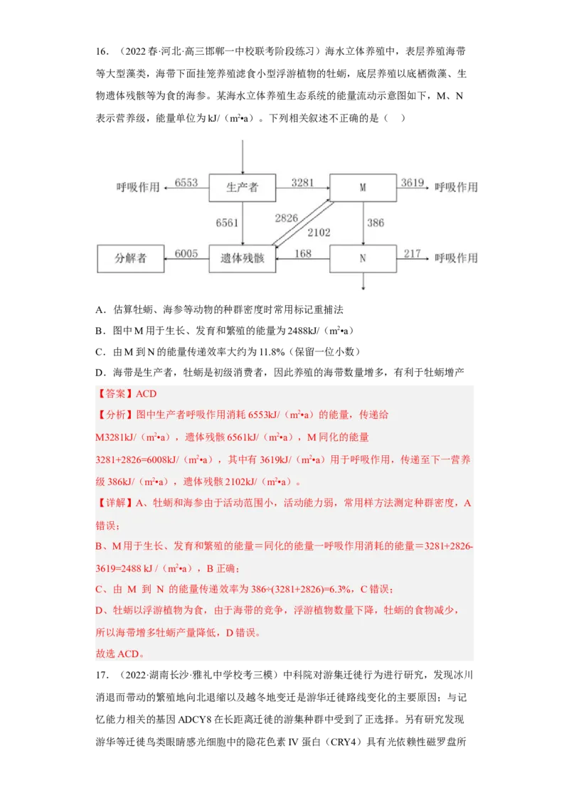解密16生态系统及其稳定性（分层训练)（解析版）_新高考复习资料_2023年新高考复习资料_二轮复习_高频考点解密2023年高考生物二轮复习讲义+分层训练（全国通用）288808838