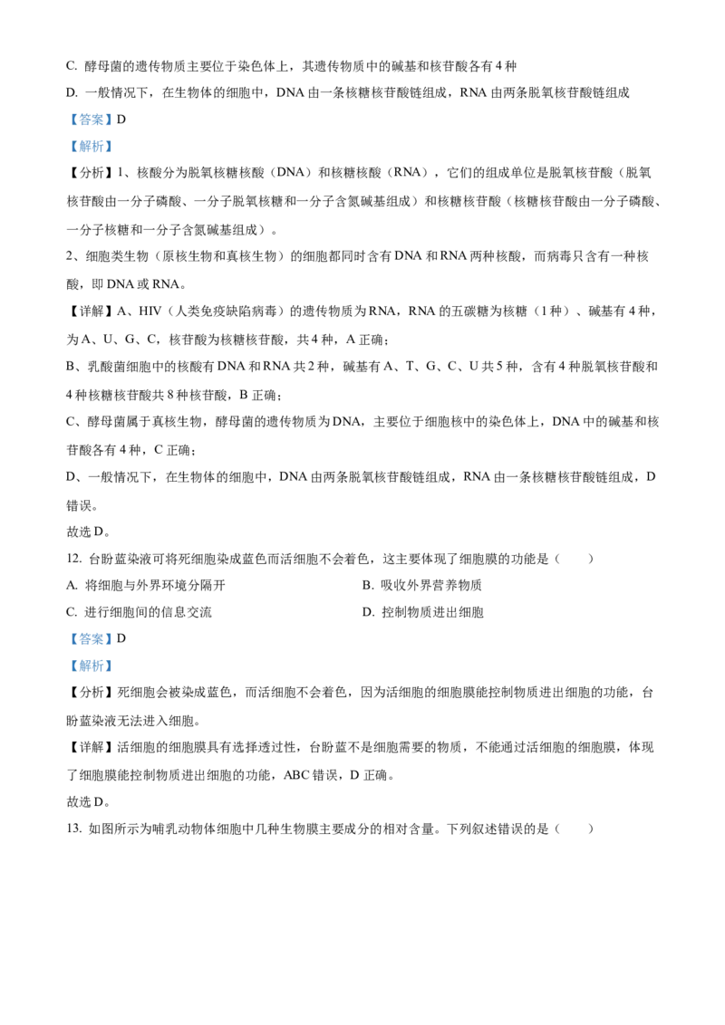 陕西省商洛市2024-2025学年高一上学期1月期末生物试题Word版含解析_2025年03月试卷_0306陕西省商洛市2024-2025学年高一上学期1月期末考试