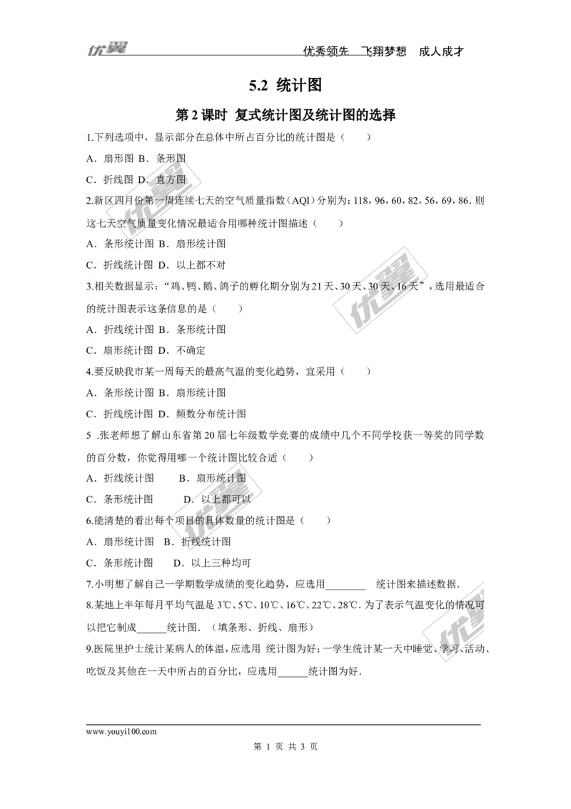 5.2第2课时复式统计图及统计图的选择_湘教版初中数学课件_数学湘教版7上教案PPT课件配套资料_数学湘教版初中7年级上册习题试题_同步练习