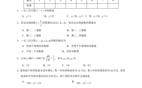 2017-2018学年湖南省张家界市永定区九年级上期中考试数学试题含答案_湘教版初中数学课件_数学湘教版9上教案PPT课件配套资料_数学湘教版初中9年级上册--6.各阶段精品试题