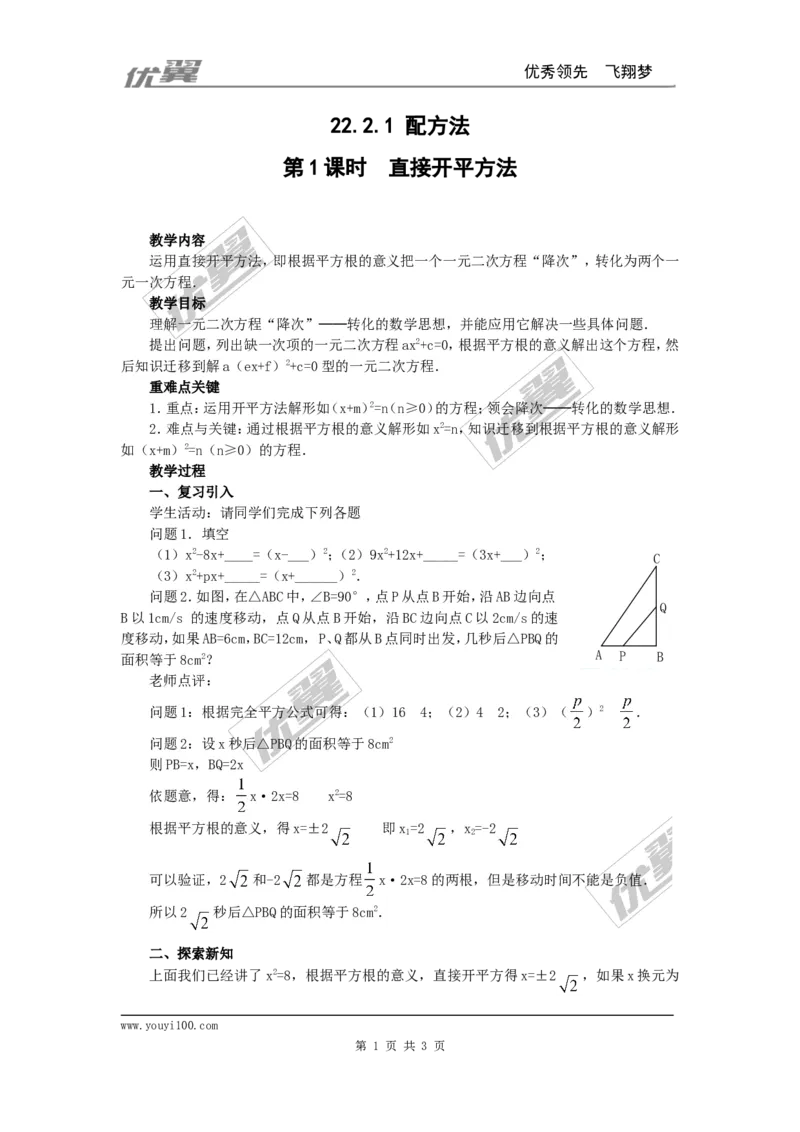 21.2.1第1课时直接开平方法2_人教版数学九年级上册_版本一_人教版数学九年级上册（RJ）--3学案_人教版数学九年级上册（RJ）--3学案