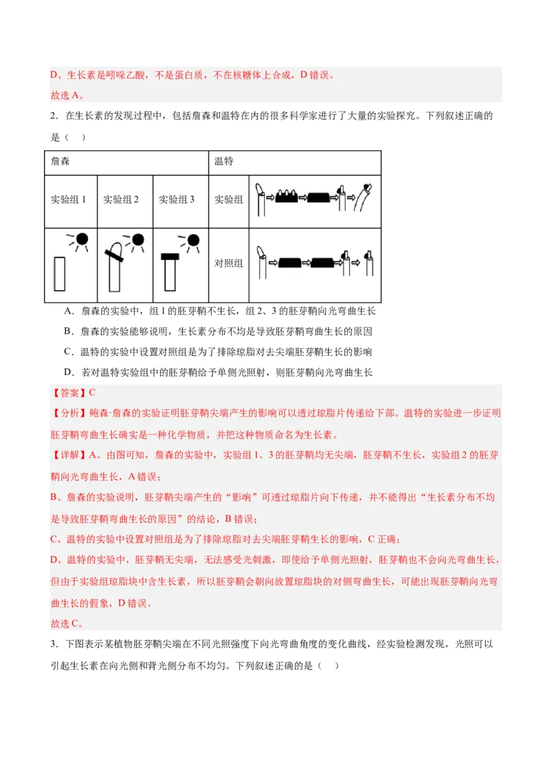 考点通关卷29植物生命活动的调节（解析版）_2025年新高考资料_一轮复习_2025年高考生物一轮复习考点通关卷（新高考通用）