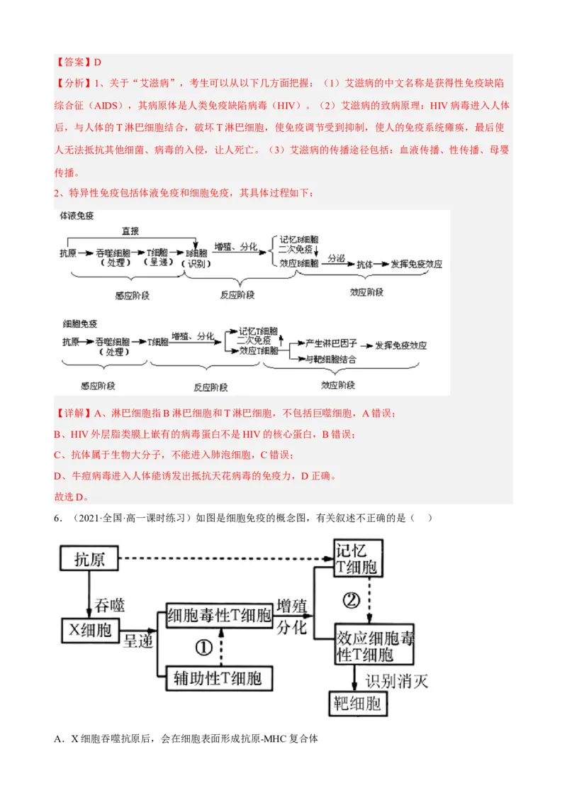 解密13免疫调节（分层训练)（解析版）_新高考复习资料_2023年新高考复习资料_二轮复习_高频考点解密2023年高考生物二轮复习讲义+分层训练（全国通用）288808838