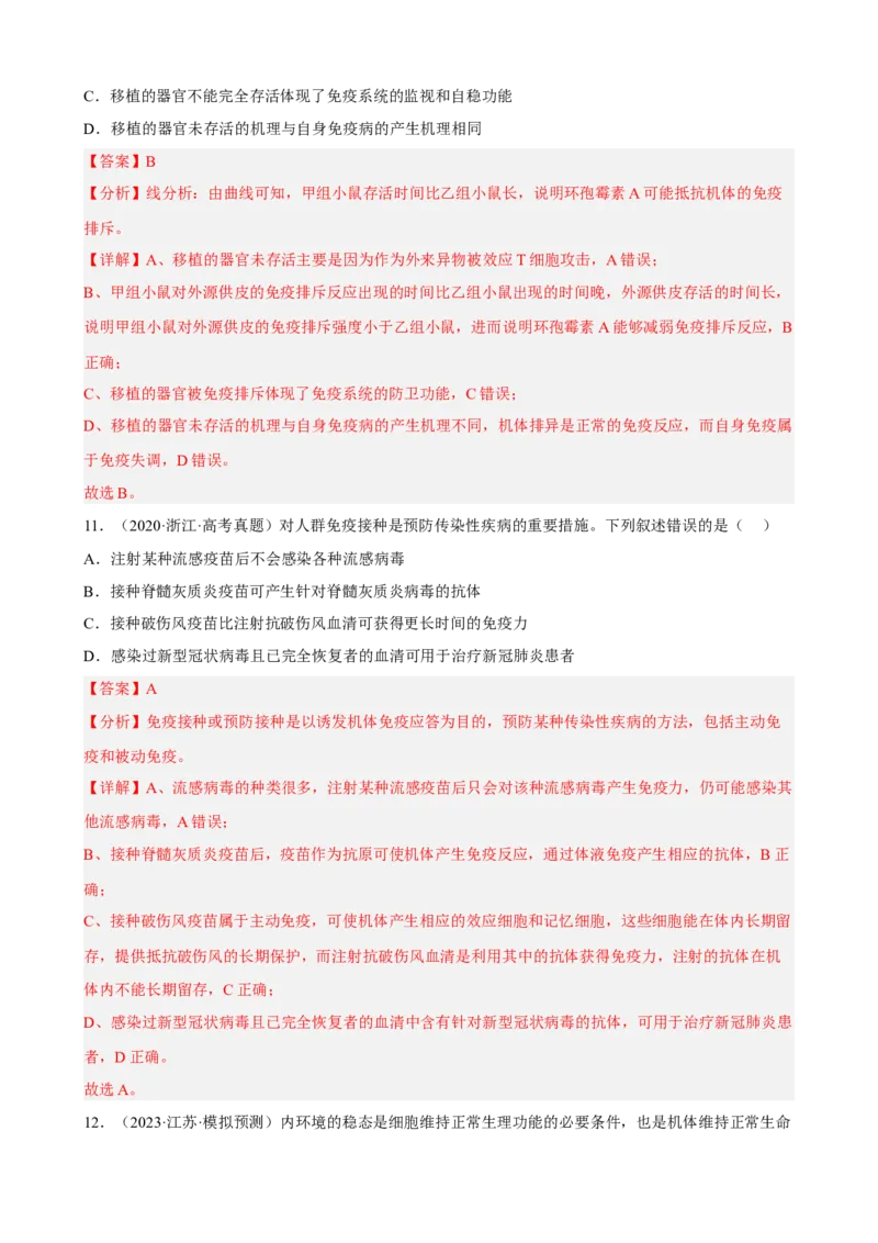 解密13免疫调节（分层训练)（解析版）_新高考复习资料_2023年新高考复习资料_二轮复习_高频考点解密2023年高考生物二轮复习讲义+分层训练（全国通用）288808838