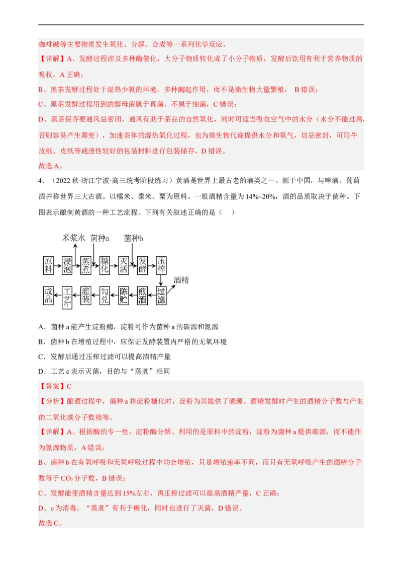 解密17发酵工程（分层训练)（解析版）_通用版（老高考）复习资料_2023年复习资料_二轮复习_高频考点解密2023年高考生物二轮复习讲义+分层训练（全国通用）