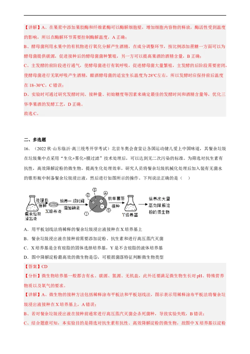 解密17发酵工程（分层训练)（解析版）_通用版（老高考）复习资料_2023年复习资料_二轮复习_高频考点解密2023年高考生物二轮复习讲义+分层训练（全国通用）