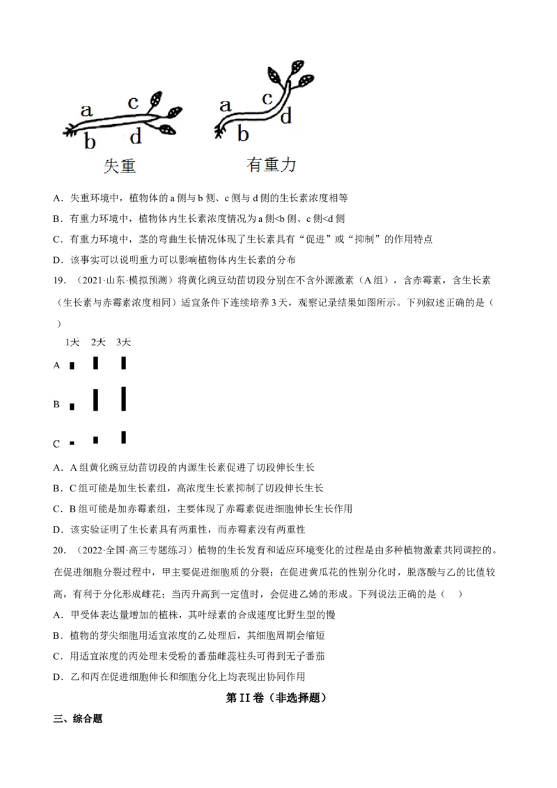 解密14植物生命活动的调节（分层训练)（原卷版）_新高考复习资料_2023年新高考复习资料_二轮复习_高频考点解密2023年高考生物二轮复习讲义+分层训练（全国通用）288808838