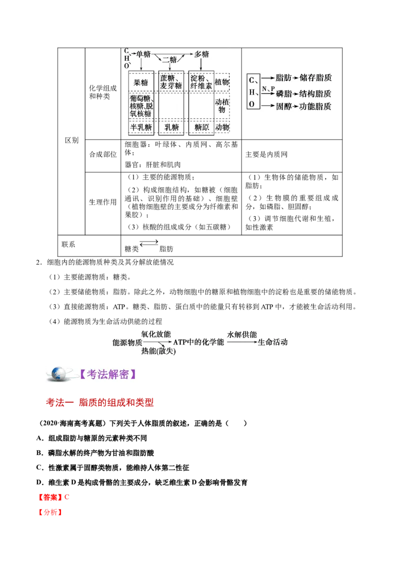 解密01细胞的分子组成和结构（讲义）-高频考点解密2021年高考生物二轮复习讲义+分层训练_新高考复习资料_2021年新高考资料