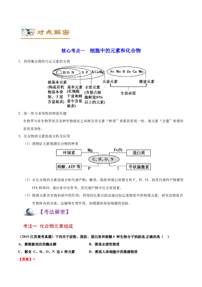 解密01细胞的分子组成和结构（讲义）-高频考点解密2021年高考生物二轮复习讲义+分层训练_新高考复习资料_2021年新高考资料