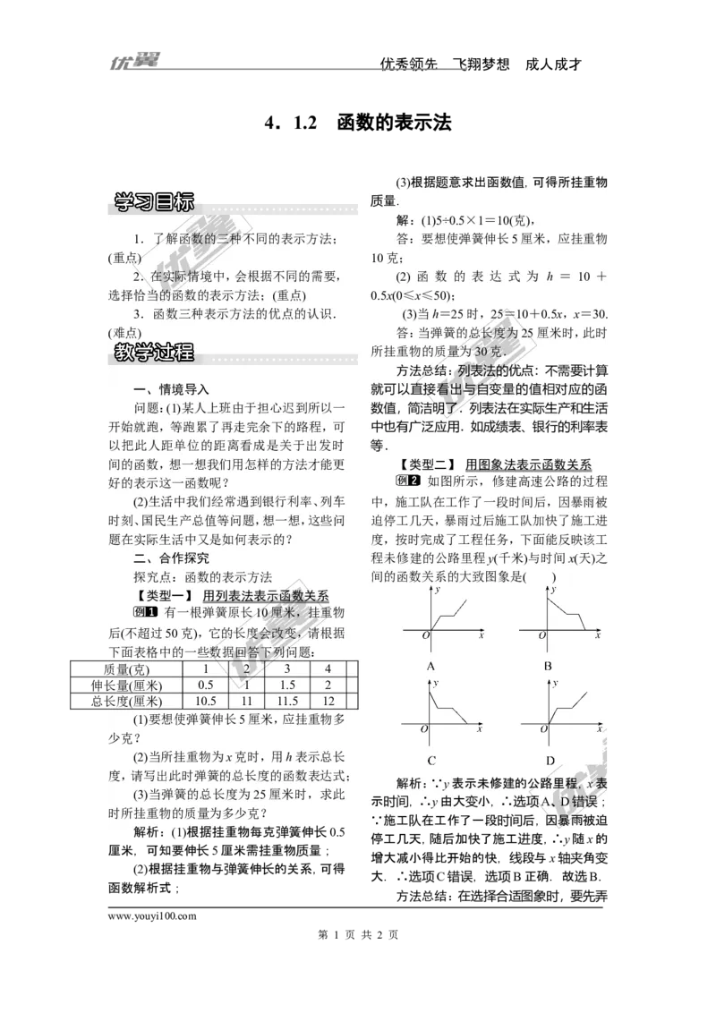 4.1.2函数的表示法_湘教版初中数学课件_数学湘教版8下教案PPT课件配套资料_数学湘教版初中8年级下册word教案