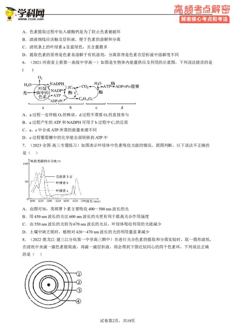 解密04细胞的能量供应和利用（分层训练)（原卷版）_新高考复习资料_2023年新高考复习资料_二轮复习_高频考点解密2023年高考生物二轮复习讲义+分层训练（全国通用）288808838