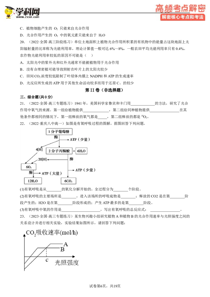 解密04细胞的能量供应和利用（分层训练)（原卷版）_新高考复习资料_2023年新高考复习资料_二轮复习_高频考点解密2023年高考生物二轮复习讲义+分层训练（全国通用）288808838