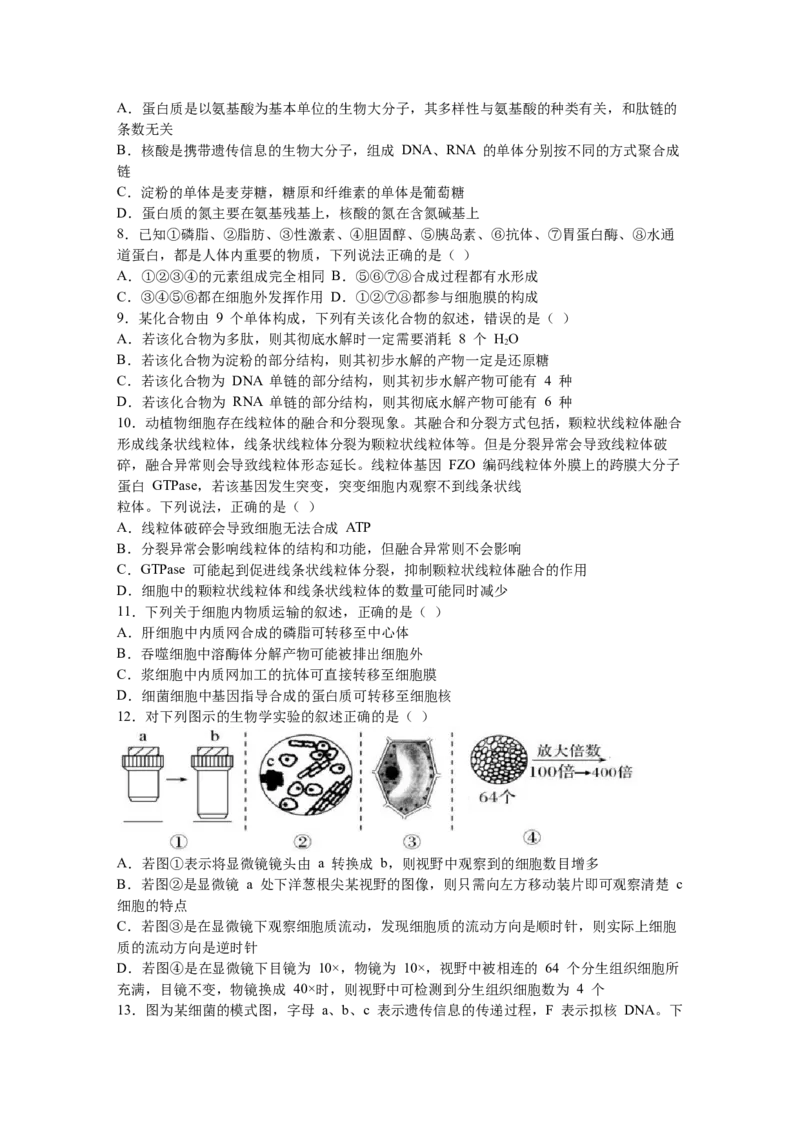 黑龙江省鹤岗市第一中学2022-2023学年高三上学期开学考试生物试题_生物高考模拟题_老高考_2023年