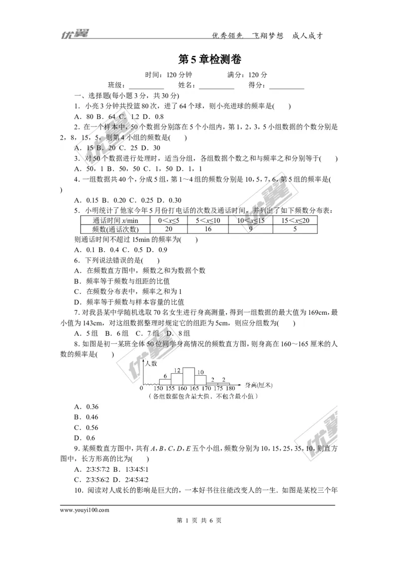 第5章检测卷_湘教版初中数学课件_数学湘教版8下教案PPT课件配套资料_数学湘教版初中8年级下册习题试题_《学练优》检测卷