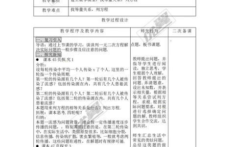 21.3第1课时传播问题与一元二次方程2_人教版数学九年级上册_版本一_人教版数学九年级上册（RJ）--2教案_人教版数学九年级上册（RJ）--2教案