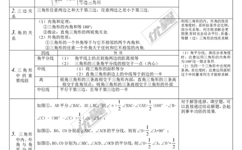 第15讲三角形的基本知识及全等三角形_湘教版初中数学课件_数学湘教版9下教案PPT课件配套资料_数学湘教版初中9年级下册--5.中考知识点梳理_第四单元图形的初步认识与三角形