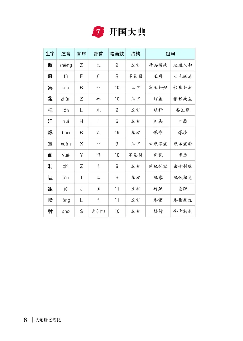 7开国大典_6上语文-保存转存之后查看_09预学案部编六上语文_生字预习单-教用