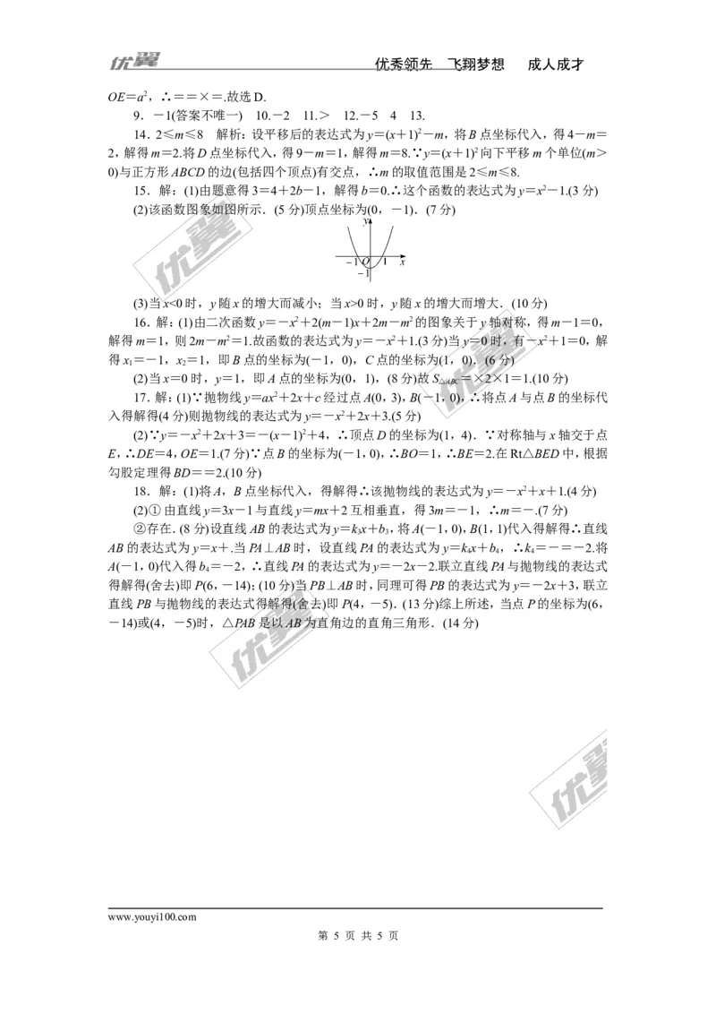 综合滚动练习：二次函数的图象和性质及表达式的确定_湘教版初中数学课件_数学湘教版9下教案PPT课件配套资料_数学湘教版初中9年级下册--7.各阶段精品试题_精品专题