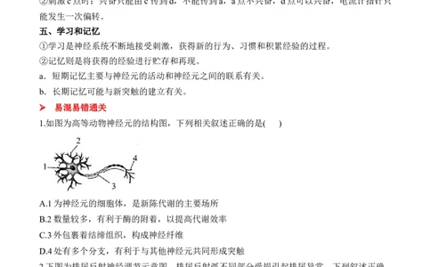 （16）神经调节&mdash;&mdash;2025届高考生物二轮复习易错重难提升学案（含解析）_2025年新高考资料_二轮复习_2025届高考生物二轮复习易错重难提升（含解析）