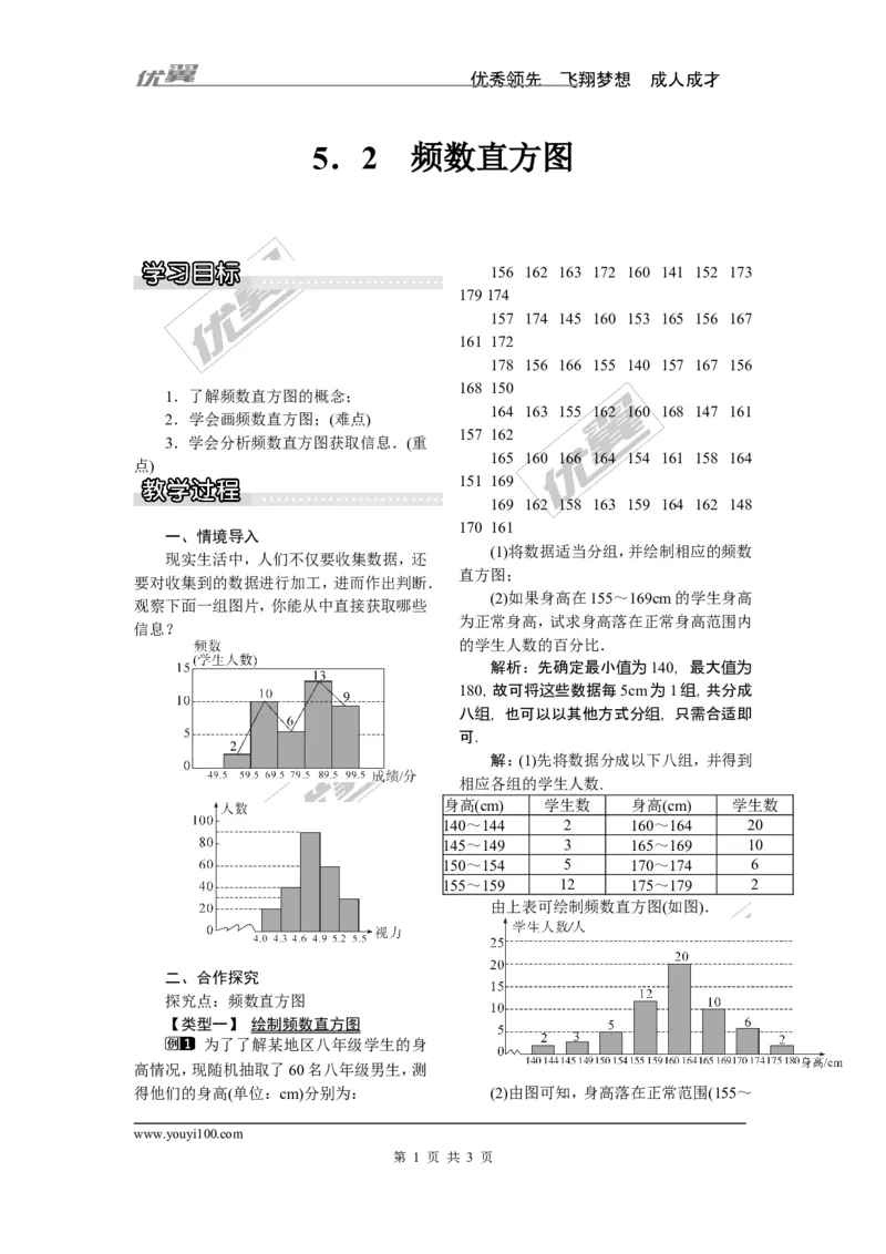 5.2频数直方图_湘教版初中数学课件_数学湘教版8下教案PPT课件配套资料_数学湘教版初中8年级下册word教案