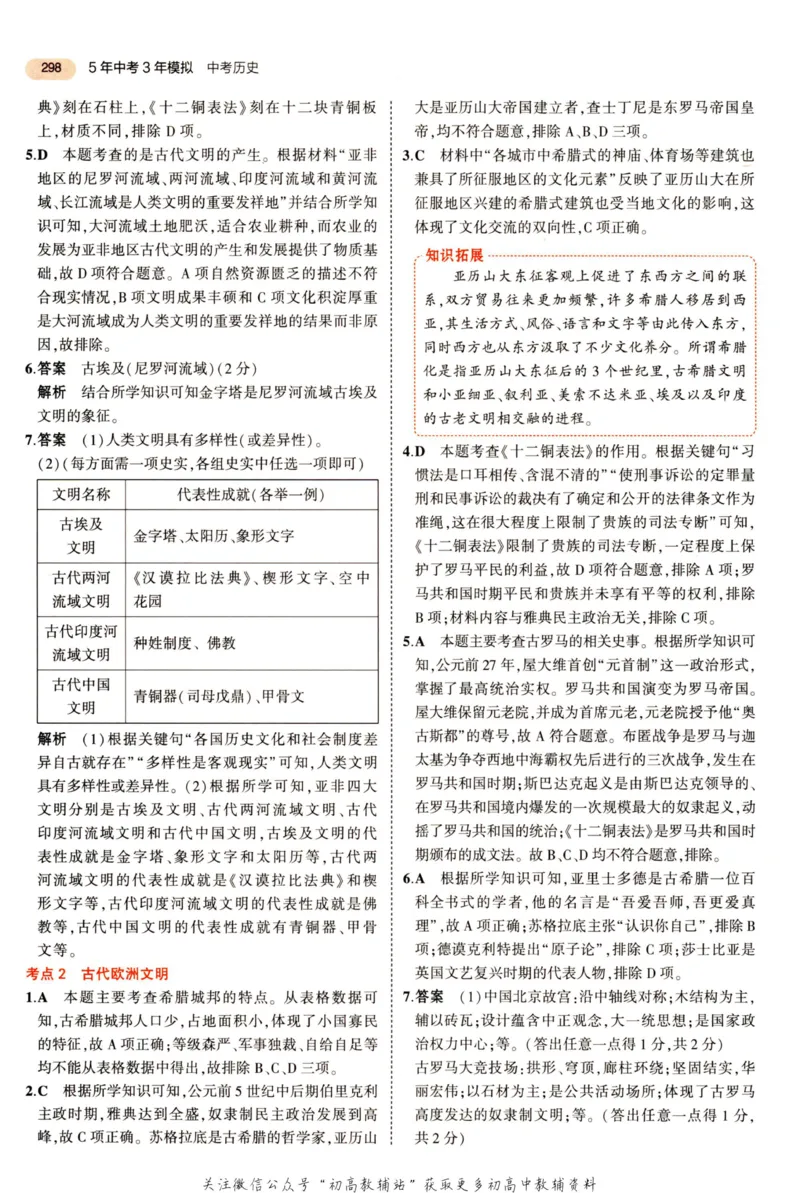 2023版《5年中考3年模拟》中考历史答案_53中考总复习_2023版