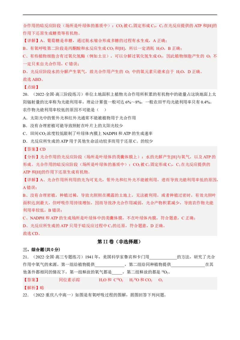 解密04细胞的能量供应和利用（分层训练)（解析版）_通用版（老高考）复习资料_2023年复习资料_二轮复习_高频考点解密2023年高考生物二轮复习讲义+分层训练（全国通用）
