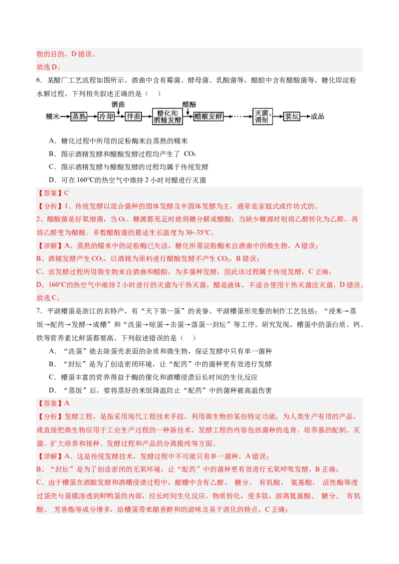 考点通关卷34发酵工程（解析版）_2025年新高考资料_一轮复习_2025年高考生物一轮复习考点通关卷（新高考通用）