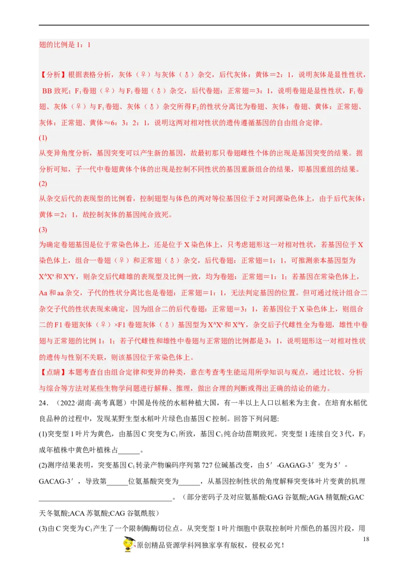 解密06遗传的基本规律（分层训练)（解析版）_新高考复习资料_2023年新高考复习资料_二轮复习_高频考点解密2023年高考生物二轮复习讲义+分层训练（全国通用）288808838