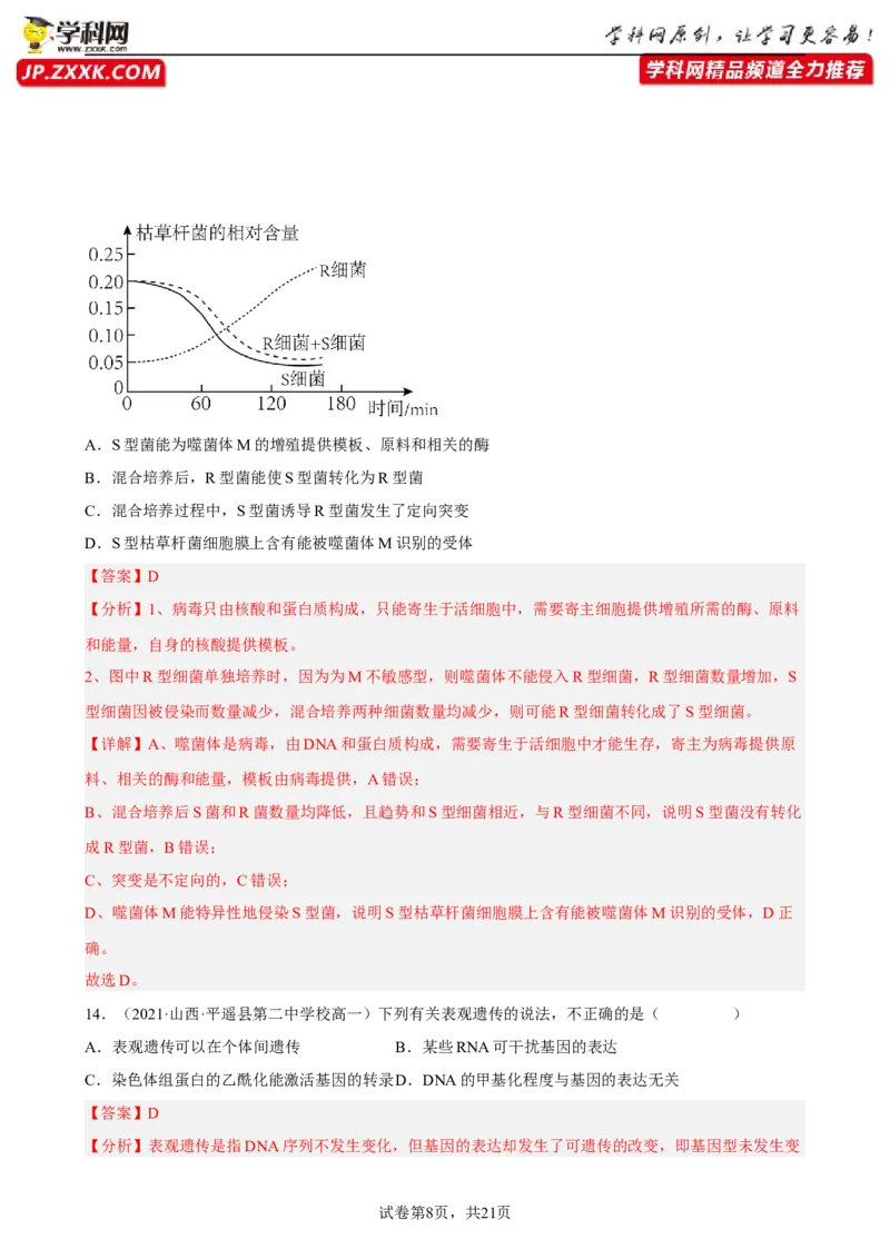 解密08遗传的分子学基础（分层训练)（解析版）_新高考复习资料_2023年新高考复习资料_二轮复习_高频考点解密2023年高考生物二轮复习讲义+分层训练（全国通用）288808838