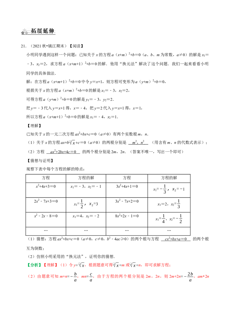 21.1一元二次方程（解析版）（人教版）_人教版数学九年级上册_版本二_九年级数学上册（人教版）_专题训练+提分专项训练-V6_2026版