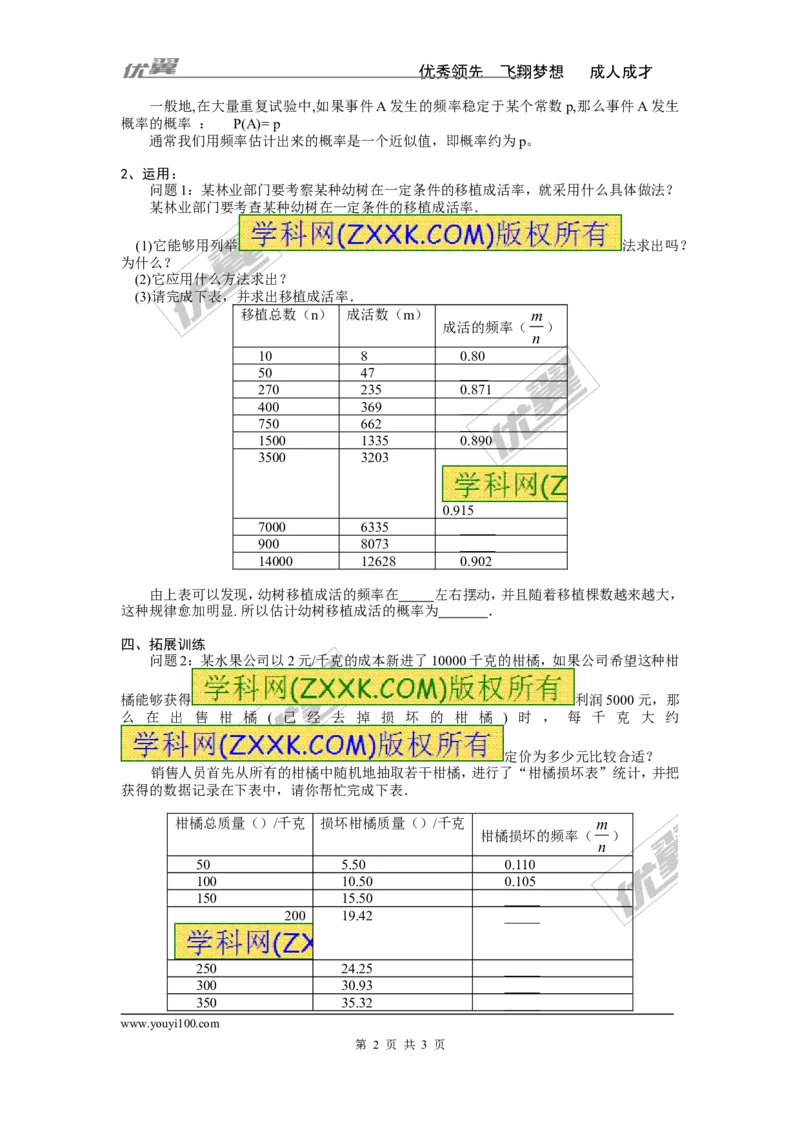 4.3用频率估计概率_湘教版初中数学课件_数学湘教版9下教案PPT课件配套资料_数学湘教版初中9年级下册--4.学案