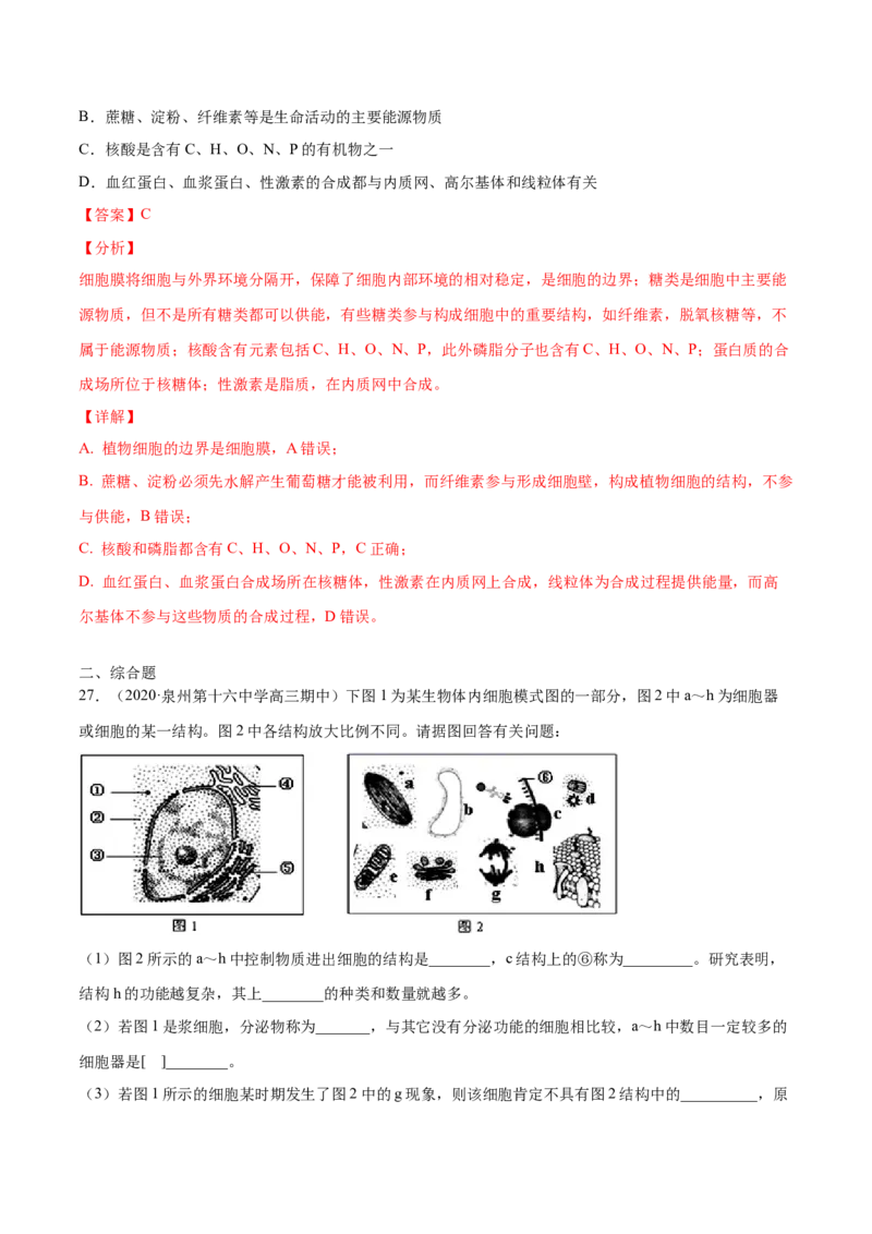 解密02细胞器与生物膜系统（分层训练）（解析版）_新高考复习资料_2021年新高考资料_高频考点解密2021年高考生物二轮复习讲义+分层训练4.7更新