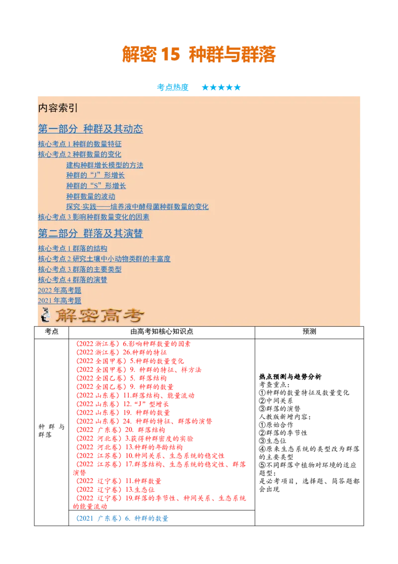 解密15种群与群落（讲义)（学生版）_新高考复习资料_2023年新高考复习资料_二轮复习_高频考点解密2023年高考生物二轮复习讲义+分层训练（全国通用）288808838