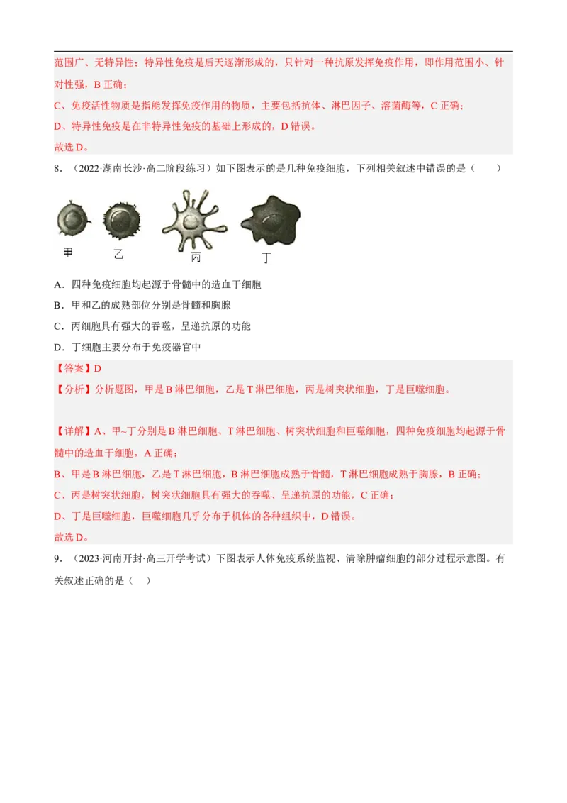 解密13免疫调节（分层训练)（解析版）_通用版（老高考）复习资料_2023年复习资料_二轮复习_高频考点解密2023年高考生物二轮复习讲义+分层训练（全国通用）