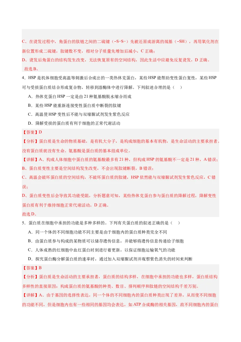 考点通关卷04蛋白质和核酸（解析版）_新高考复习资料_2025年新高考资料_2025年高考生物一轮复习考点通关卷（新高考通用）