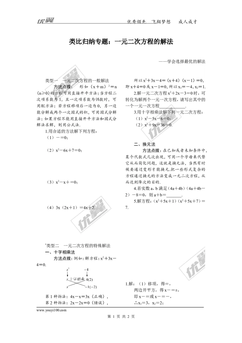 2.类比归纳专题：一元二次方程的解法_人教版数学九年级上册_版本一_人教版数学九年级上册（RJ）--10精品专题_人教版数学九年级上册（RJ）--10精品专题