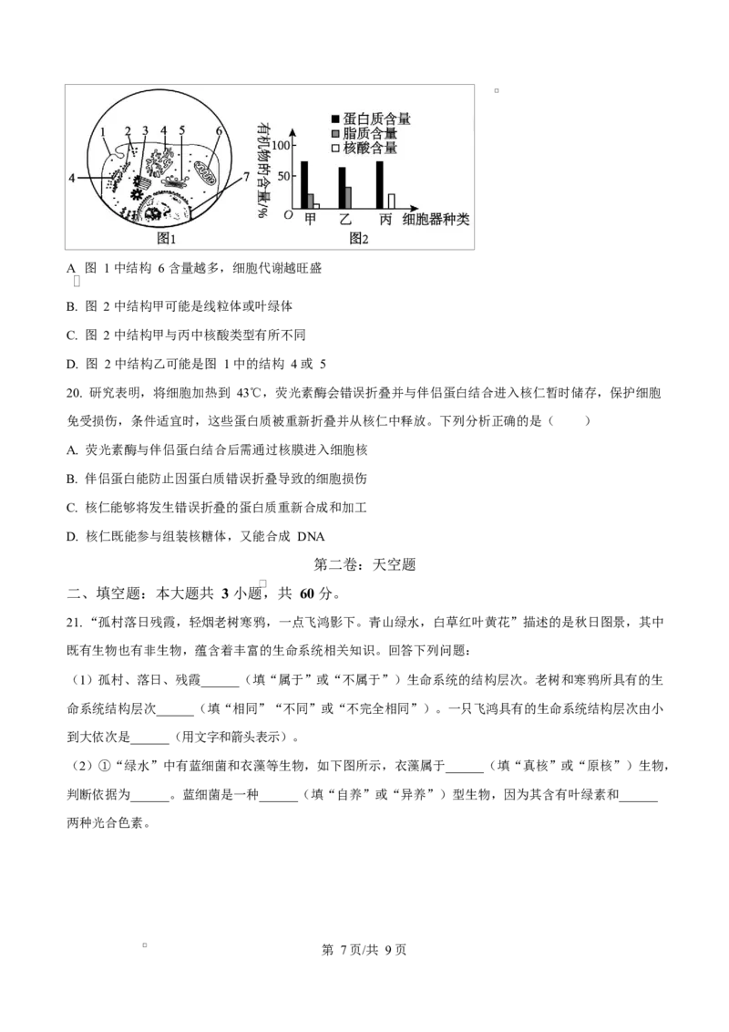 重庆市长寿中学2025-2026学年高一上学期11月期中生物试题（原卷版）_2025年11月高一试卷_251125重庆市长寿中学2025-2026学年高一上学期11月期中（全）