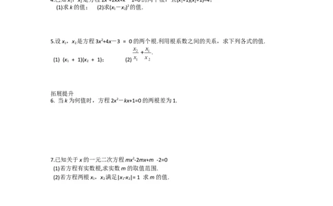 21.2.4一元二次方程的根与系数的关系_人教版数学九年级上册_版本二_九年级数学上册（人教版）_导学案_导学案多套_导学案