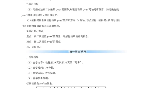 22.1.2二次函数y=ax2的图象和性质（导学案）_人教版数学九年级上册_版本二_九年级数学上册（人教版）_教学设计_教案多套_9上数教案推荐_R9数上教案_第二十二章二次函数_导学案