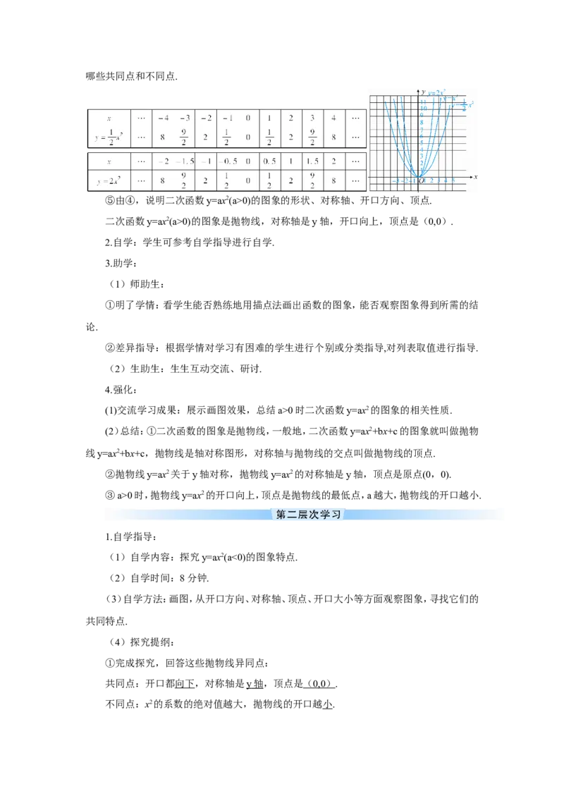 22.1.2二次函数y=ax2的图象和性质（导学案）_人教版数学九年级上册_版本二_九年级数学上册（人教版）_教学设计_教案多套_9上数教案推荐_R9数上教案_第二十二章二次函数_导学案